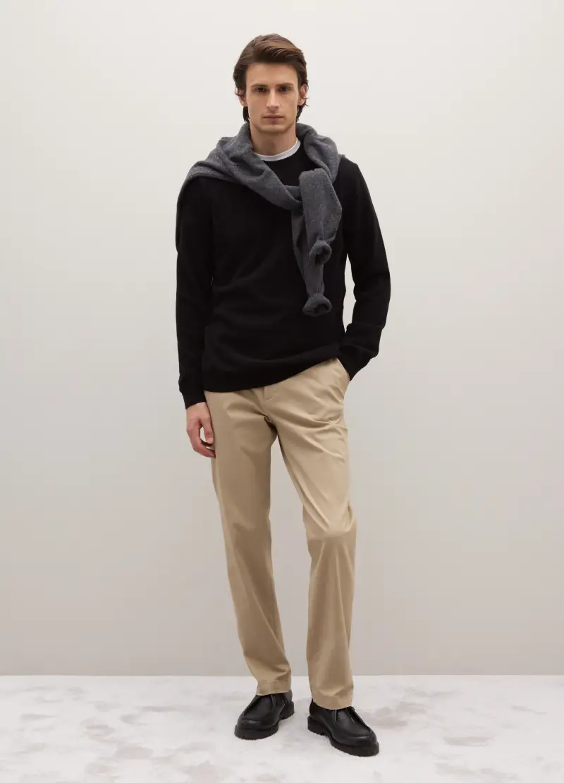 Maglione Girocollo Nero In Pura Lana Lambswool, Uomo, Nero miniatura 2