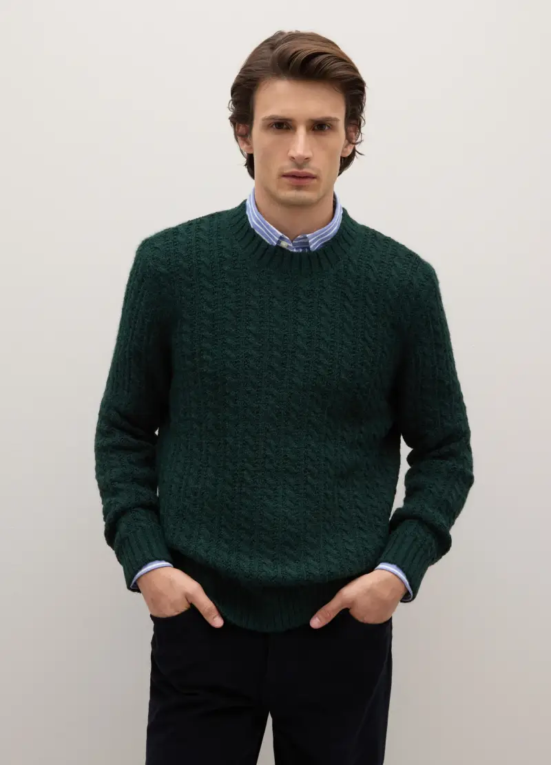Maglione Girocollo Verde Con Motivo Jacquard Regular Fit, Uomo, Verde miniatura 3