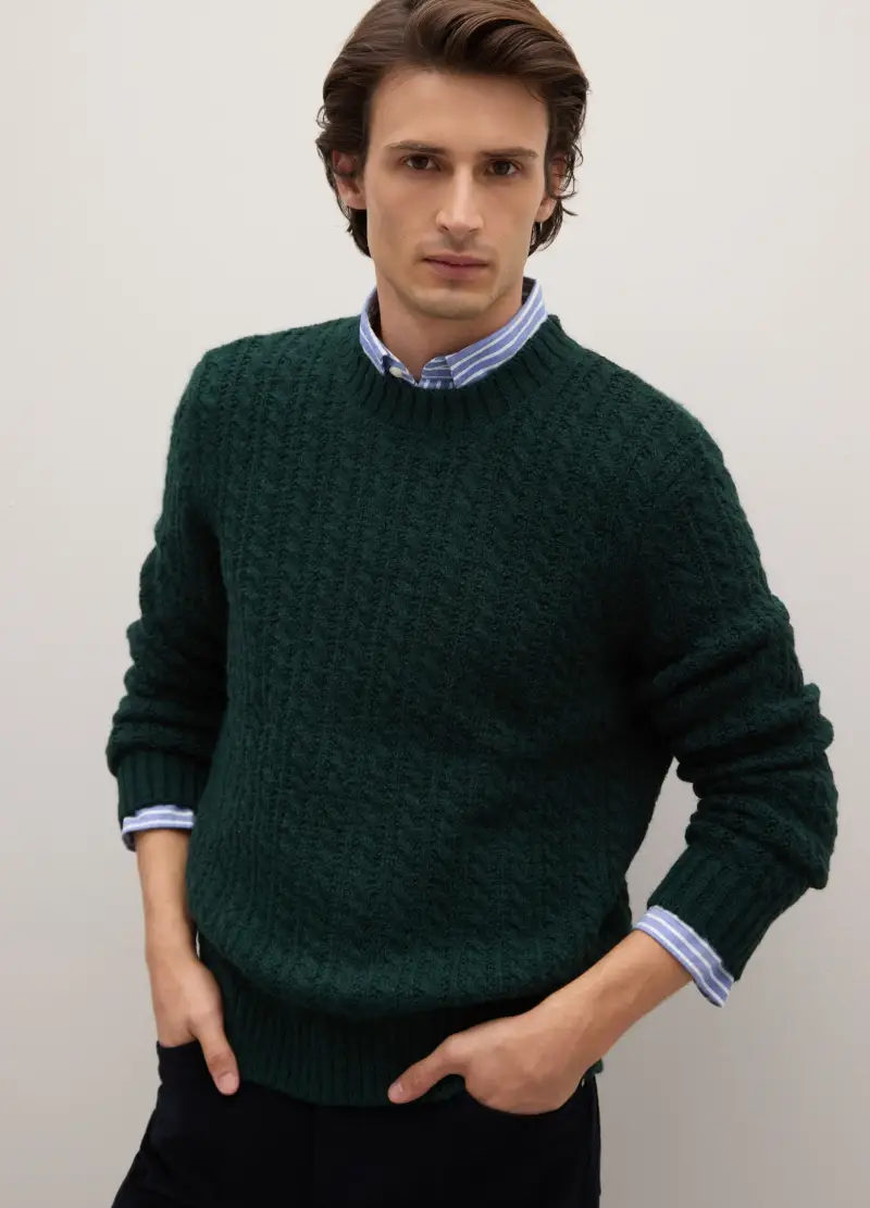 Maglione Girocollo Verde Con Motivo Jacquard Regular Fit, Uomo, Verde