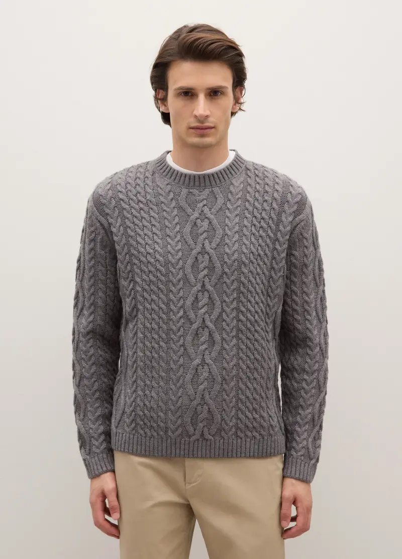 Maglione Grigio Regular Fit Con Motivo Jacquard, Uomo, Grigio miniatura 2