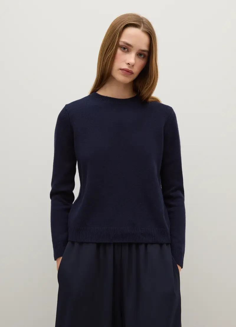 Maglione In Misto Lana Blu Regular Fit, Donna, Blu miniatura 2