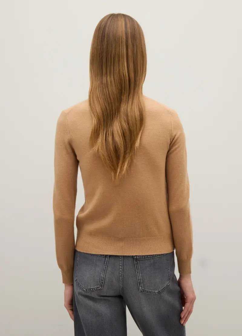 Maglione In Pura Lana Beige Regular Fit, Donna, Beige miniatura 3