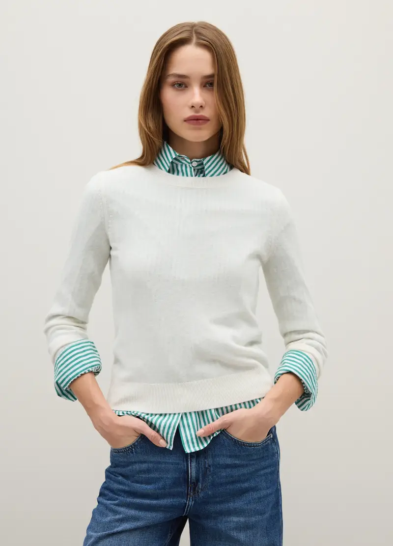 Maglione In Pura Lana Bianco Regular Fit, Donna, Bianco miniatura 3