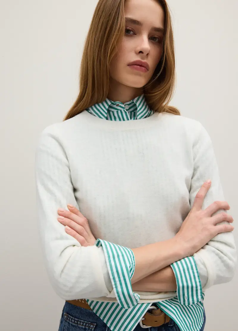 Maglione In Pura Lana Bianco Regular Fit, Donna, Bianco