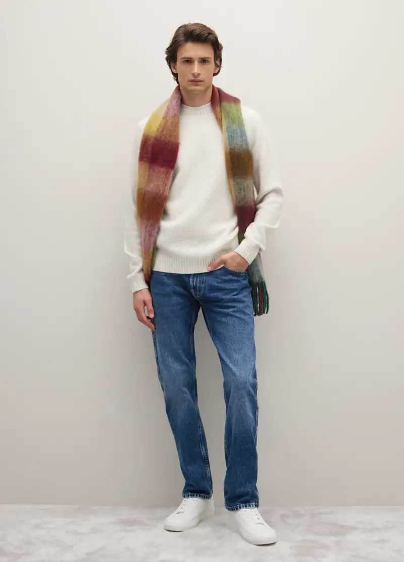 Maglione In Pura Lana Bianco Regular Fit, Uomo, Bianco miniatura 2