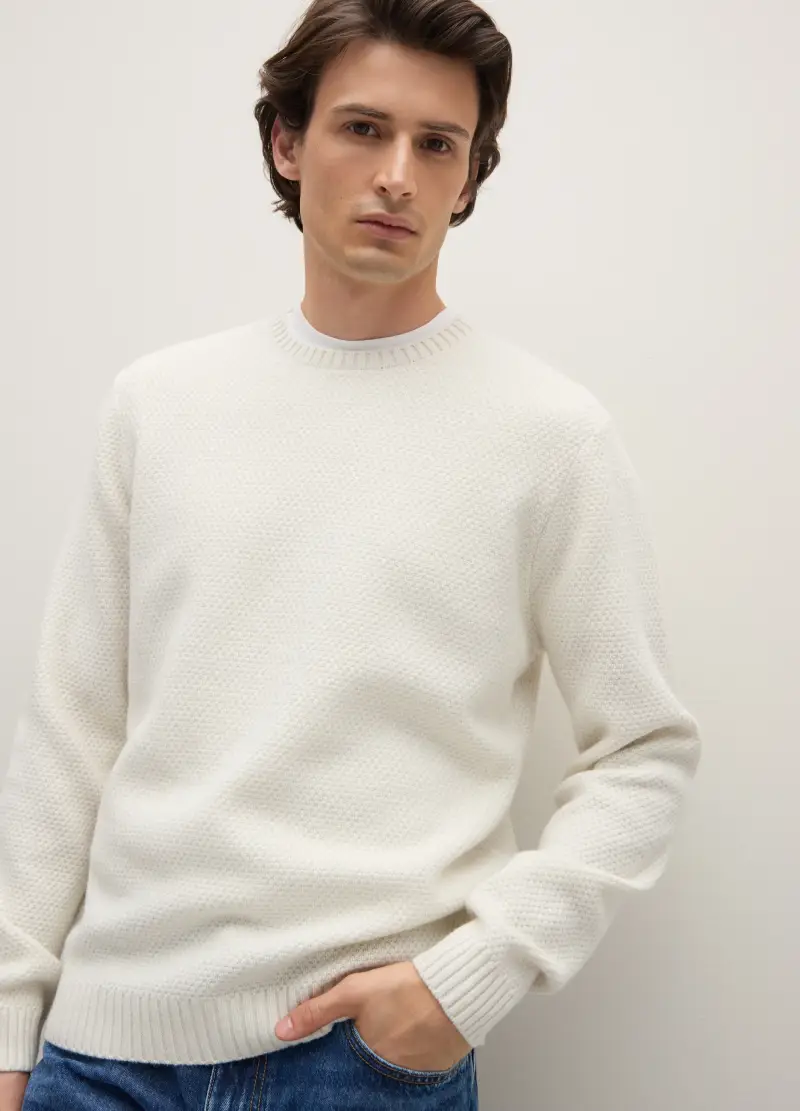 Maglione In Pura Lana Bianco Regular Fit, Uomo, Bianco