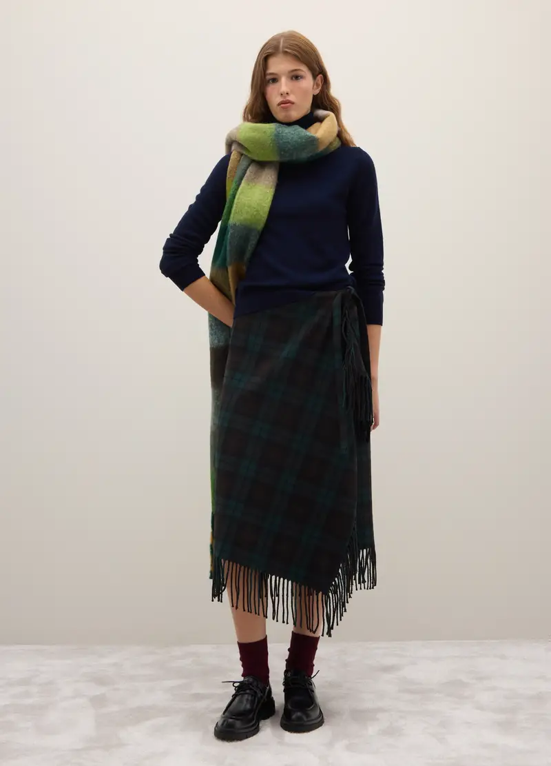 Maglione In Pura Lana Blu Regular Fit A Collo Alto, Donna, Blu miniatura 2