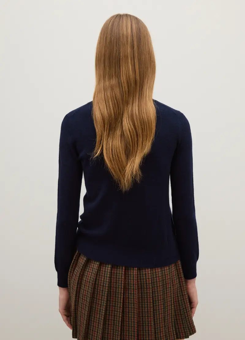 Maglione In Pura Lana Blu Regular Fit, Donna, Blu miniatura 3