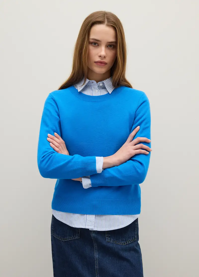 Maglione In Pura Lana Blu Regular Fit, Donna, Blu miniatura 3