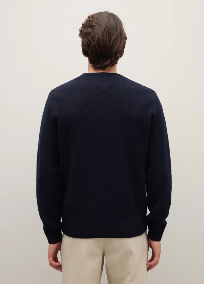 Maglione In Pura Lana Blu Regular Fit, Uomo, Blu miniatura 3