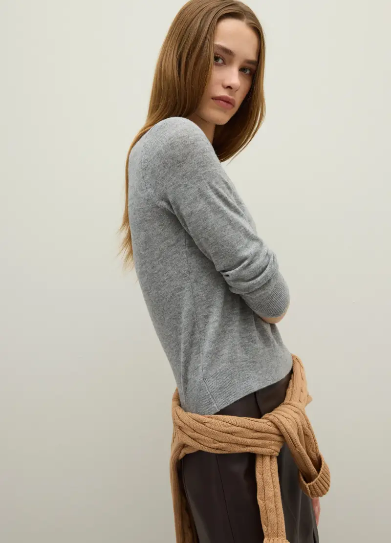 Maglione In Pura Lana Grigio Regular Fit, Donna, Grigio