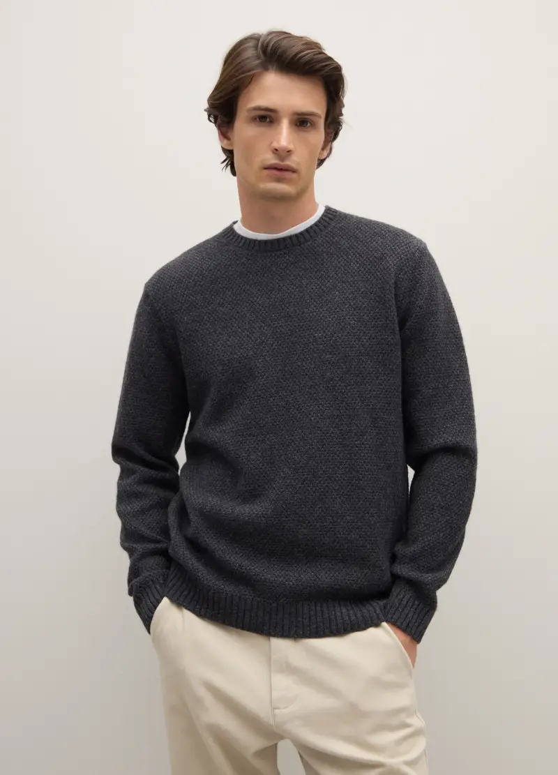 Maglione In Pura Lana Grigio Regular Fit, Uomo, Grigio miniatura 3