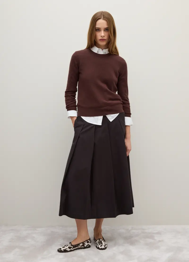 Maglione In Pura Lana Marrone Regular Fit, Donna, Marrone miniatura 2