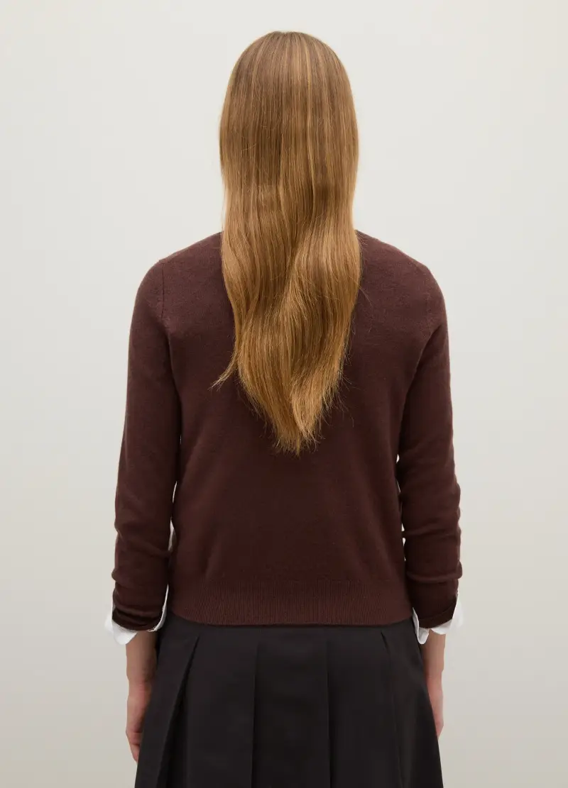 Maglione In Pura Lana Marrone Regular Fit, Donna, Marrone miniatura 3