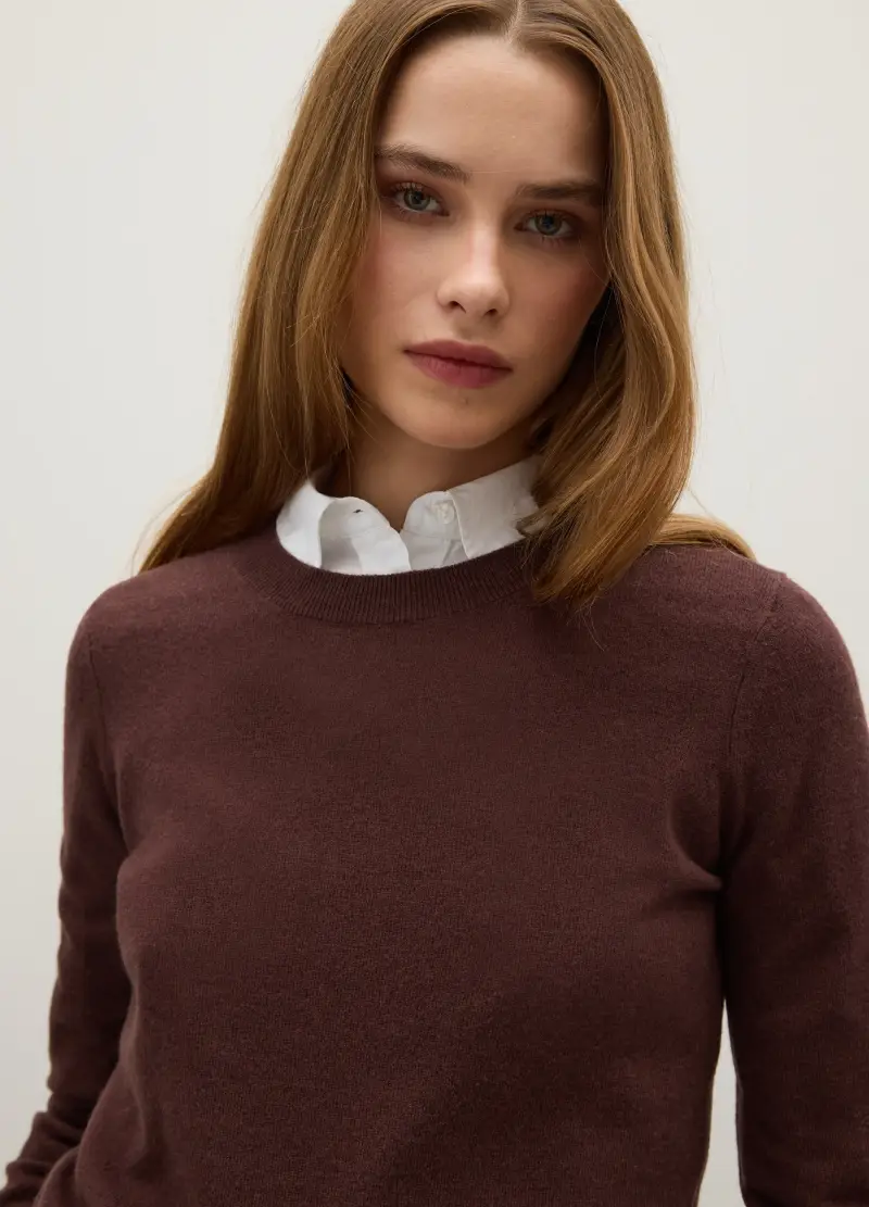 Maglione In Pura Lana Marrone Regular Fit, Donna, Marrone