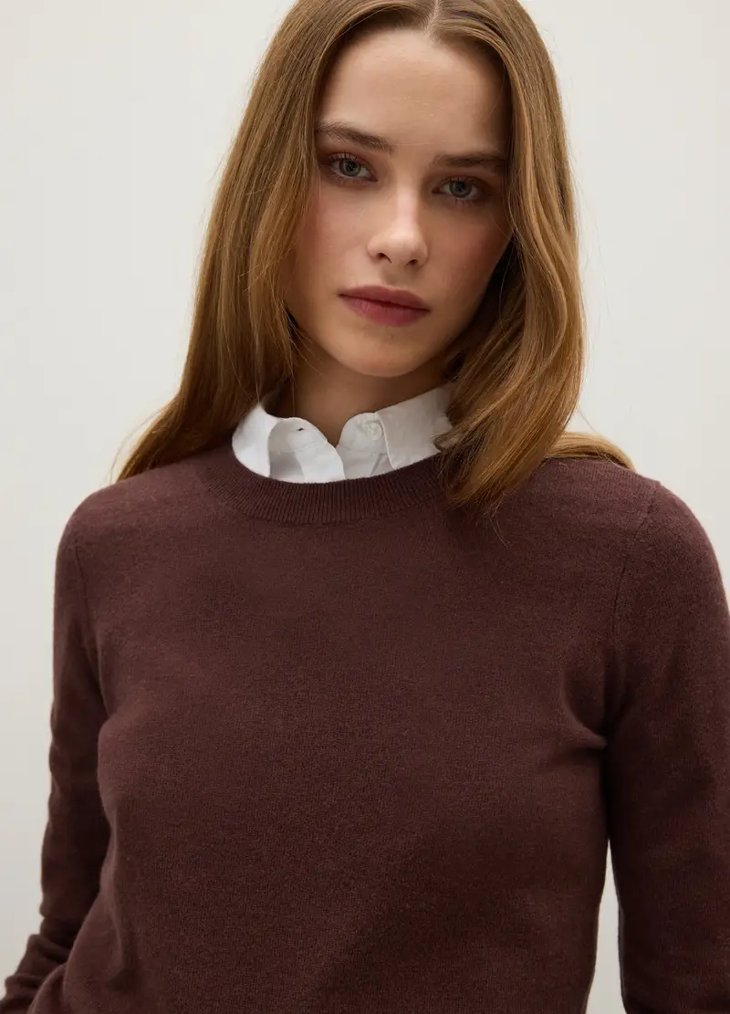 Maglione In Pura Lana Marrone Regular Fit, Donna, Marrone