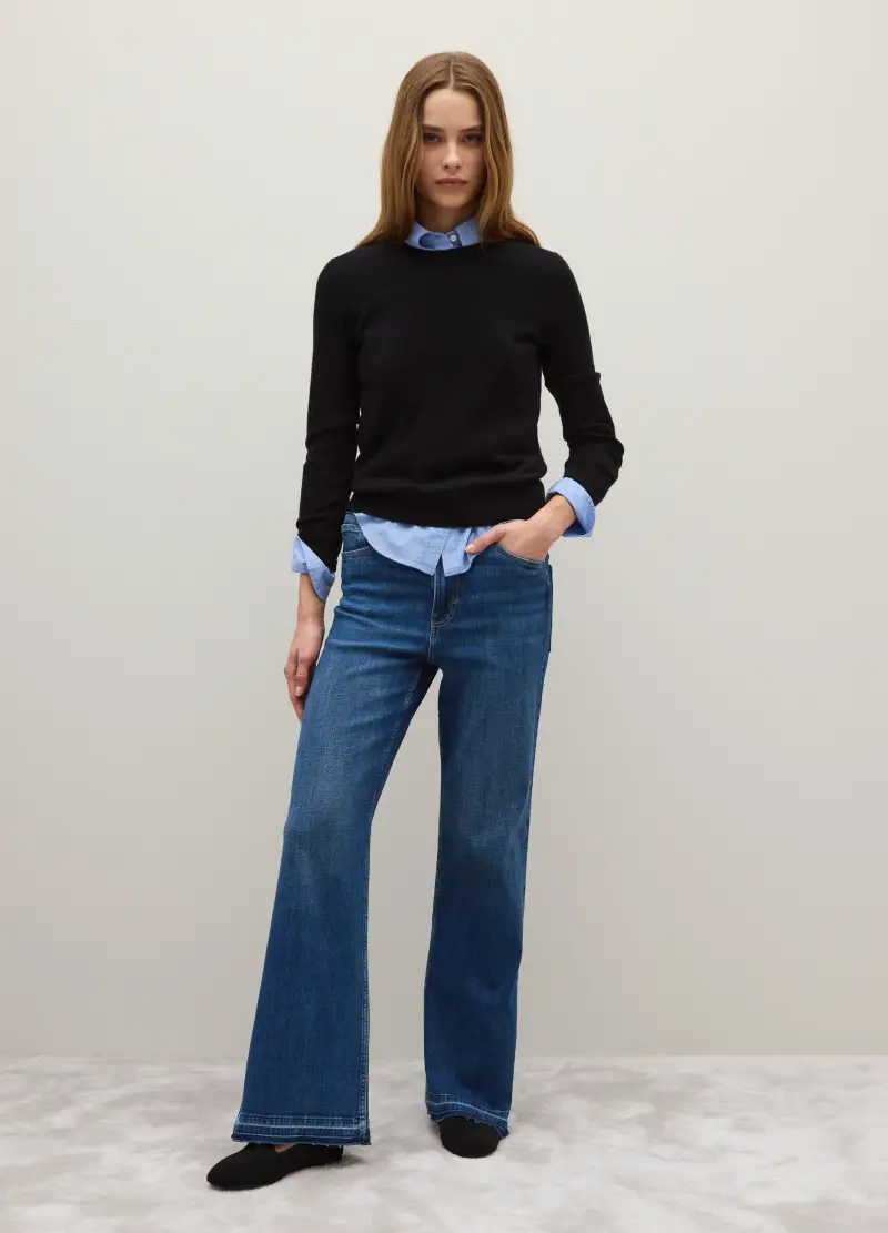 Maglione In Pura Lana Nero Regular Fit, Donna, Nero miniatura 2