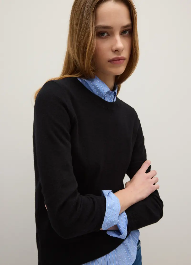 Maglione In Pura Lana Nero Regular Fit, Donna, Nero