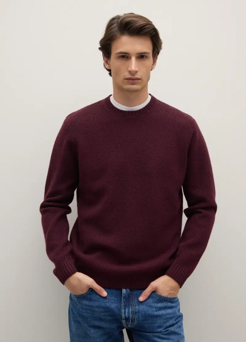 Maglione In Pura Lana Rosso Regular Fit, Uomo, Rosso miniatura 3