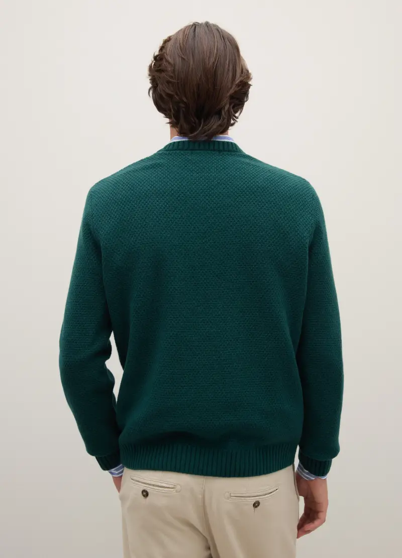 Maglione In Pura Lana Verde Regular Fit, Uomo, Verde miniatura 3