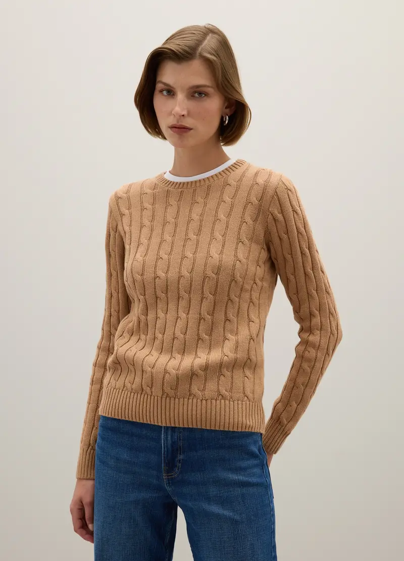 Maglione In Puro Cotone Beige Regular Fit, Donna, Beige miniatura 2