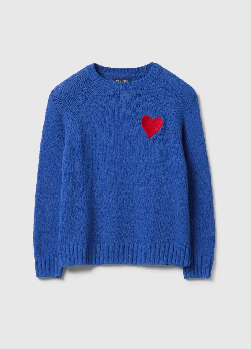 Maglione In Puro Cotone Blu Regular Fit Con Cuore, Donna, Blu