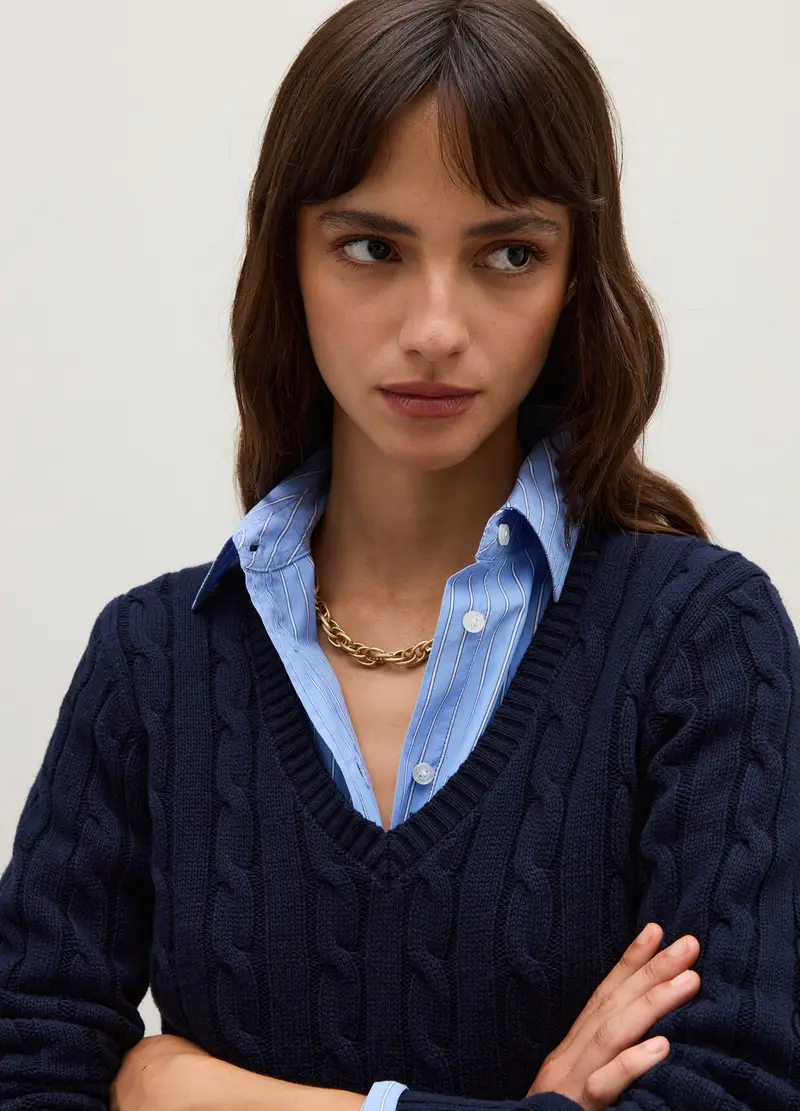 PIOMBO, Maglione In Puro Cotone Blu Regular Fit, Donna, Blu, Taglia: XS miniatura 3