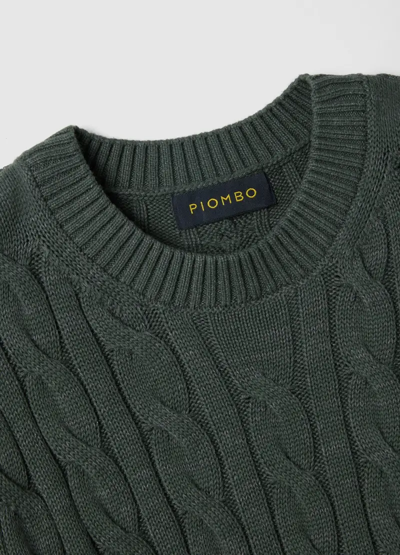 Maglione In Puro Cotone Verde Regular Fit Con Design Intrecciato, Uomo, Verde miniatura 2