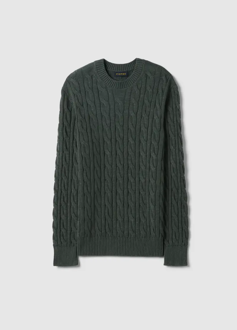 Maglione In Puro Cotone Verde Regular Fit Con Design Intrecciato, Uomo, Verde