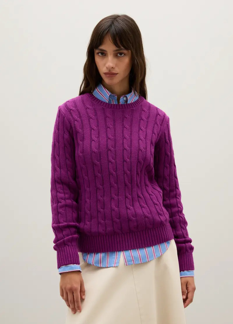 Maglione In Puro Cotone Viola Regular Fit, Donna, Viola miniatura 2