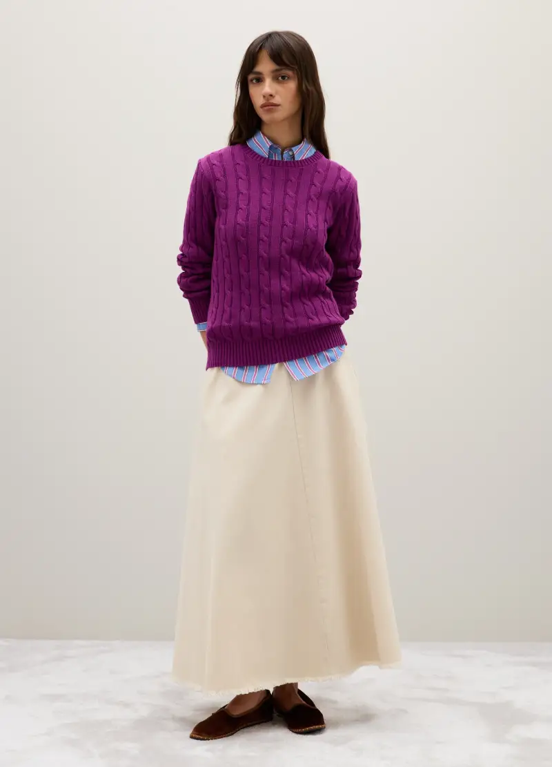 Maglione In Puro Cotone Viola Regular Fit, Donna, Viola