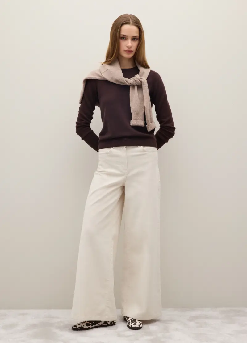 Maglione Marrone Girocollo In Puro Cashmere Regular Fit, Donna, Marrone miniatura 2