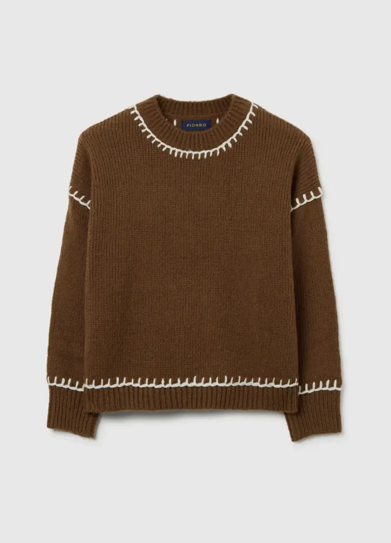 Maglione Marrone In Misto Cotone E Lana Vestibilità Over, Donna, Marrone