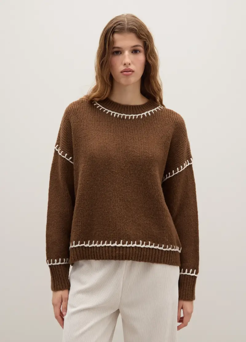 Maglione Marrone In Misto Cotone E Lana Vestibilità Over, Donna, Marrone miniatura 3