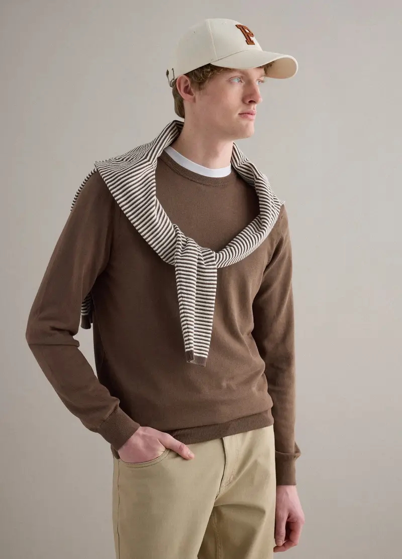 Maglione Marrone In Puro Cotone, Uomo, Marrone