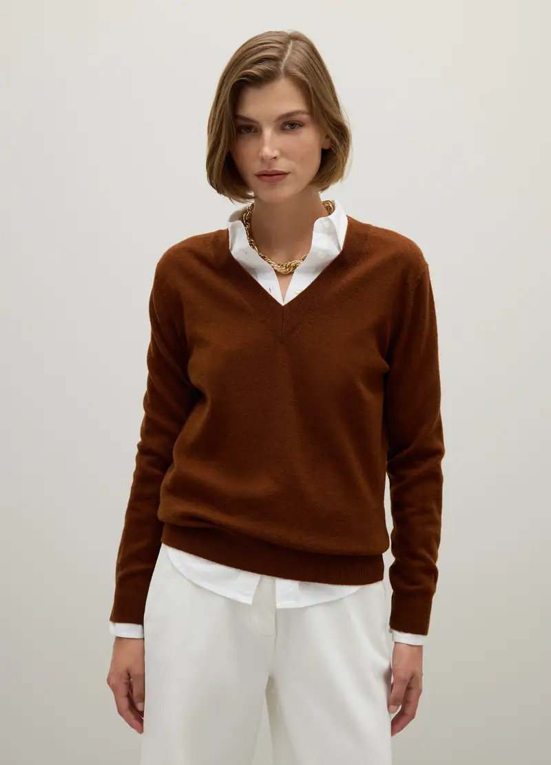 Maglione Marrone In Puro Lana, Donna, Marrone miniatura 2
