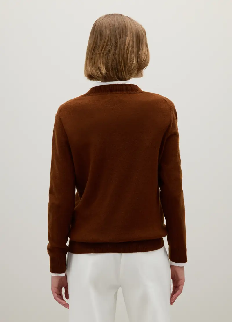 Maglione Marrone In Puro Lana, Donna, Marrone miniatura 3