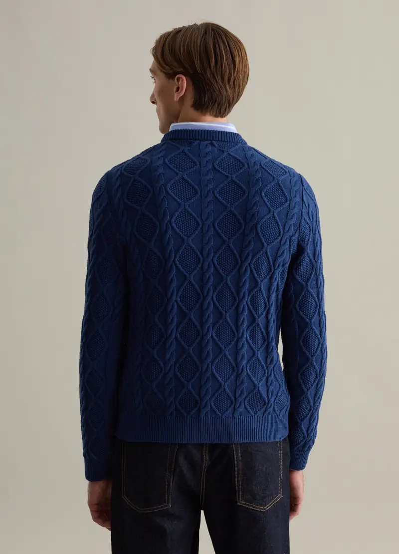 Maglione Nero Con Lavorazione A Trecce In Misto Cotone, Uomo, Blu miniatura 3