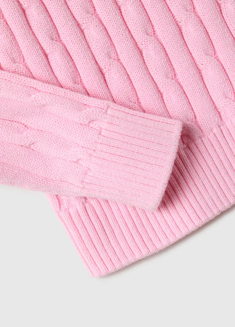 Maglione Rosa In Puro Cotone Regular Fit Con Lavorazione A Treccia, Donna, Rosa miniatura 2