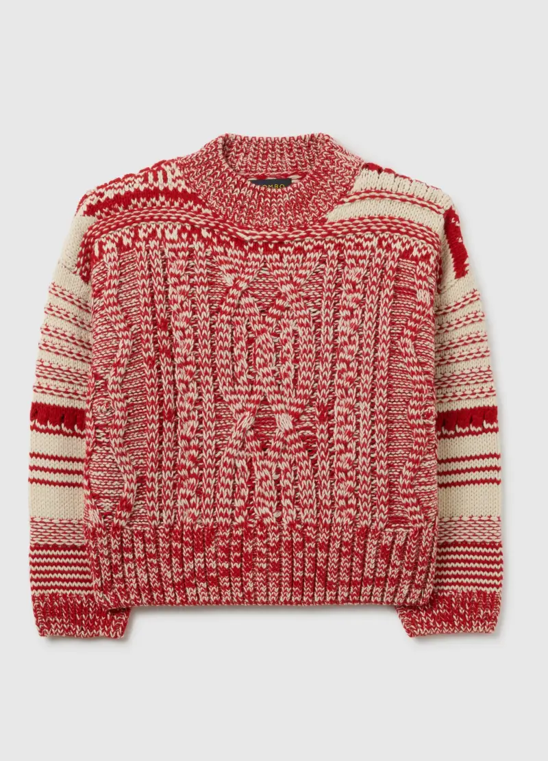 Maglione Rosso Regular Fit Con Motivo Jacquard, Donna, Multicolor