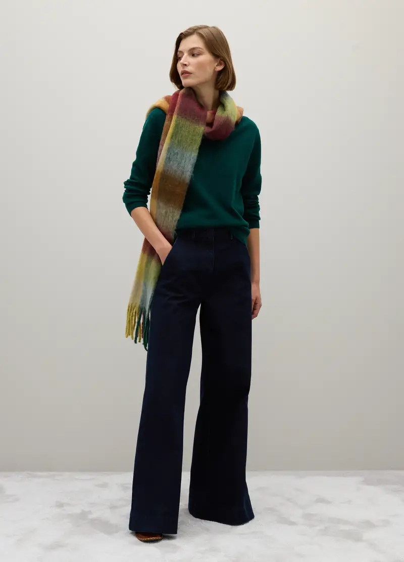 Maglione Verde In Lana A Collo A V, Donna, Verde miniatura 2