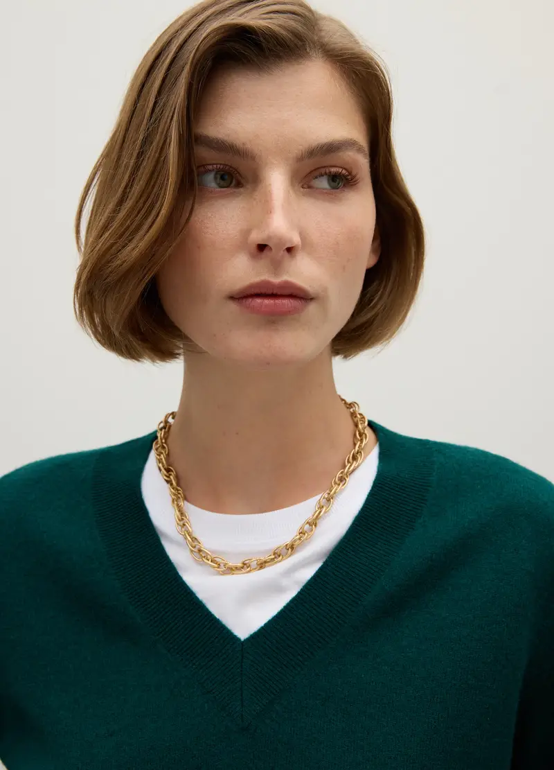 Maglione Verde In Lana A Collo A V, Donna, Verde