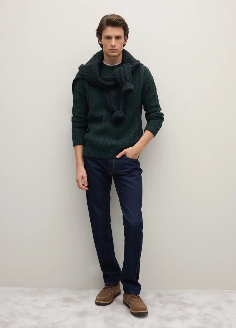 Maglione Verde Regular Fit Con Motivo Jacquard, Uomo, Verde miniatura 2