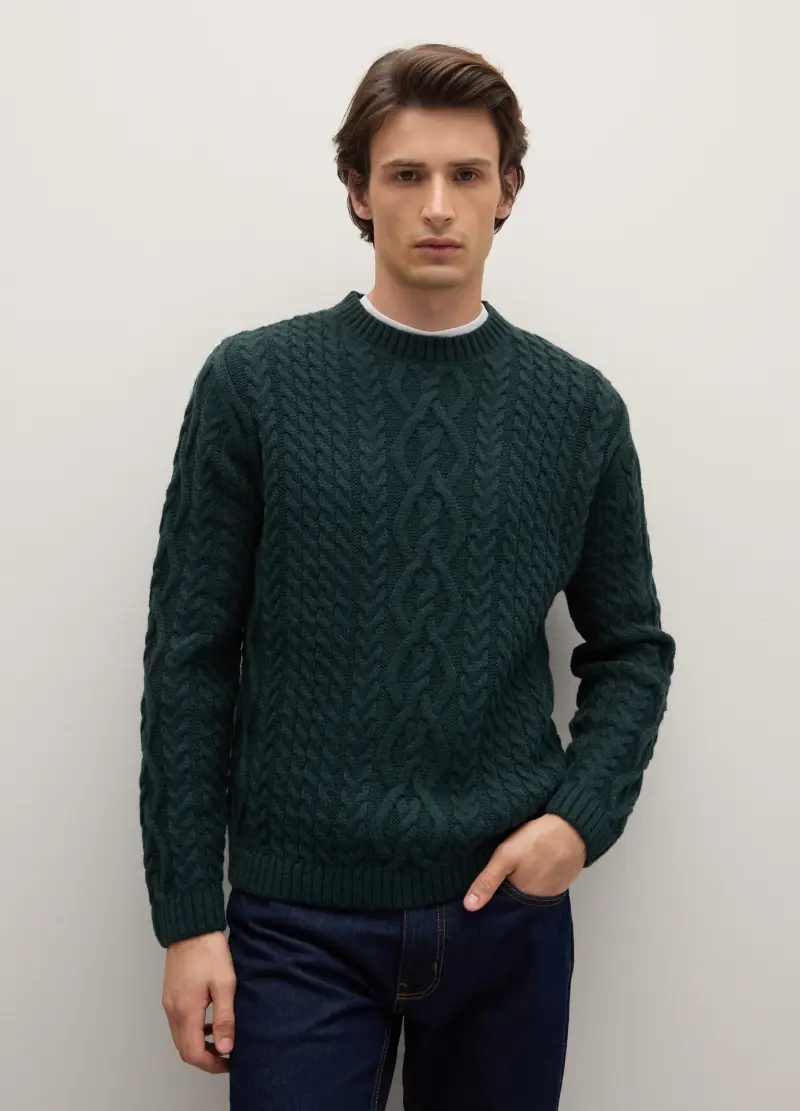 Maglione Verde Regular Fit Con Motivo Jacquard, Uomo, Verde miniatura 3