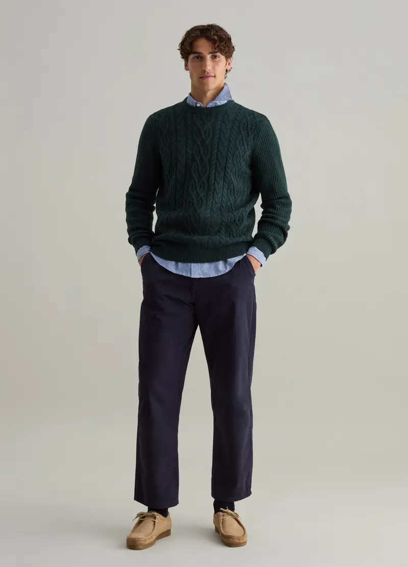 Maglione Verde Scuro Con Trecce In Misto Lana, Uomo, Verde