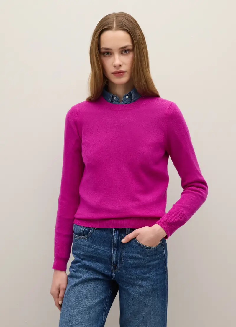 Maglione Viola Girocollo In Puro Cashmere Regular Fit, Donna, Viola miniatura 2