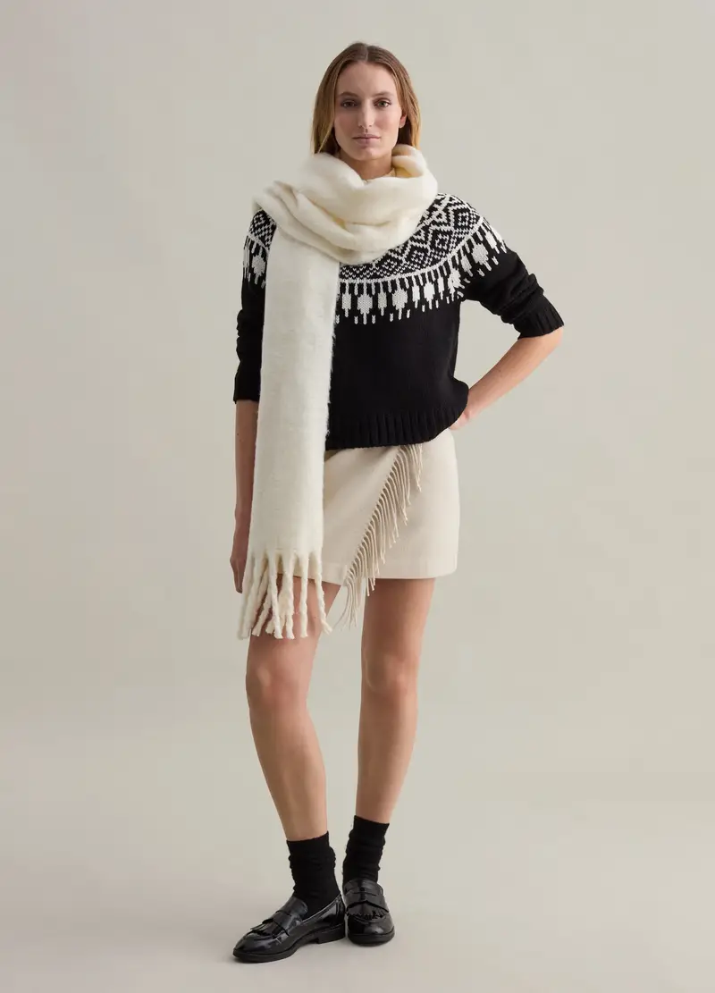 Minigonna A Portafoglio Con Frange, Donna, Bianco