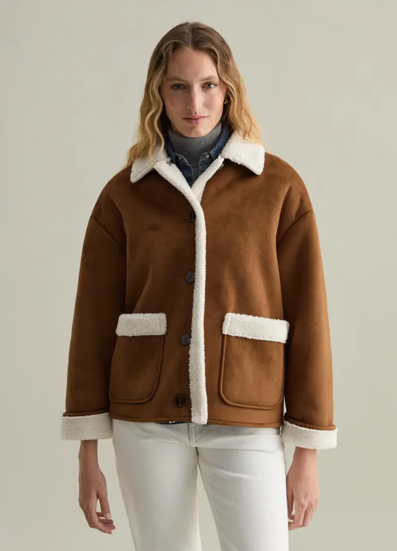 Montone Scamosciato Con Interno In Sherpa, Donna, Marrone miniatura 2