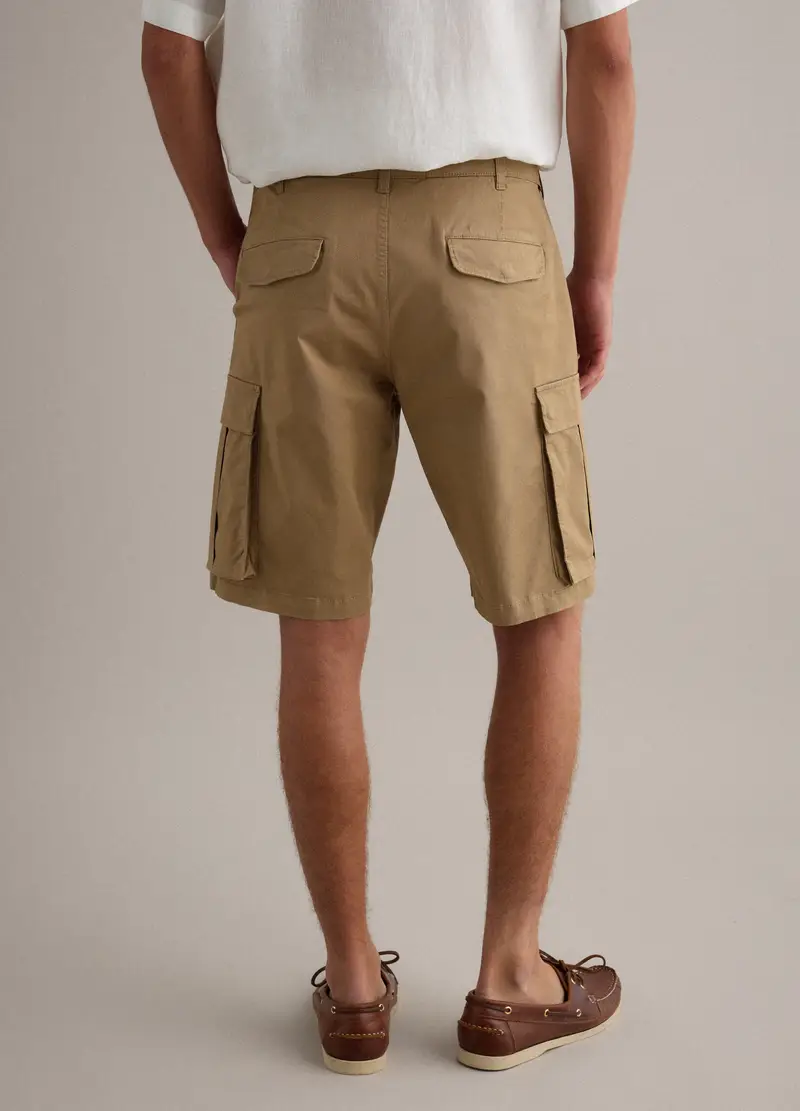 Pantaloncini Cargo In Cotone Elasticizzato Beige Regular Fit, Uomo, Beige miniatura 3