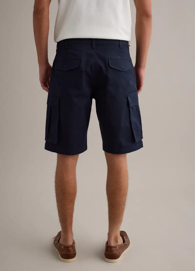 Pantaloncini Cargo In Cotone Elasticizzato Blu Regular Fit, Uomo, Blu miniatura 3